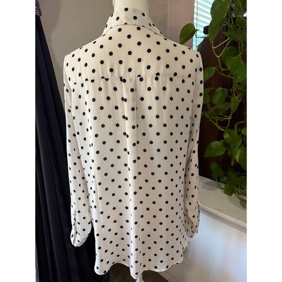 Express Portofino Shirt Black Polka Dot Button Down Women’s Size Large - Picture 3 of 3